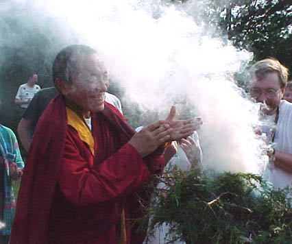 Khenchen Palden Sherab Rinpoche with incense smoke
